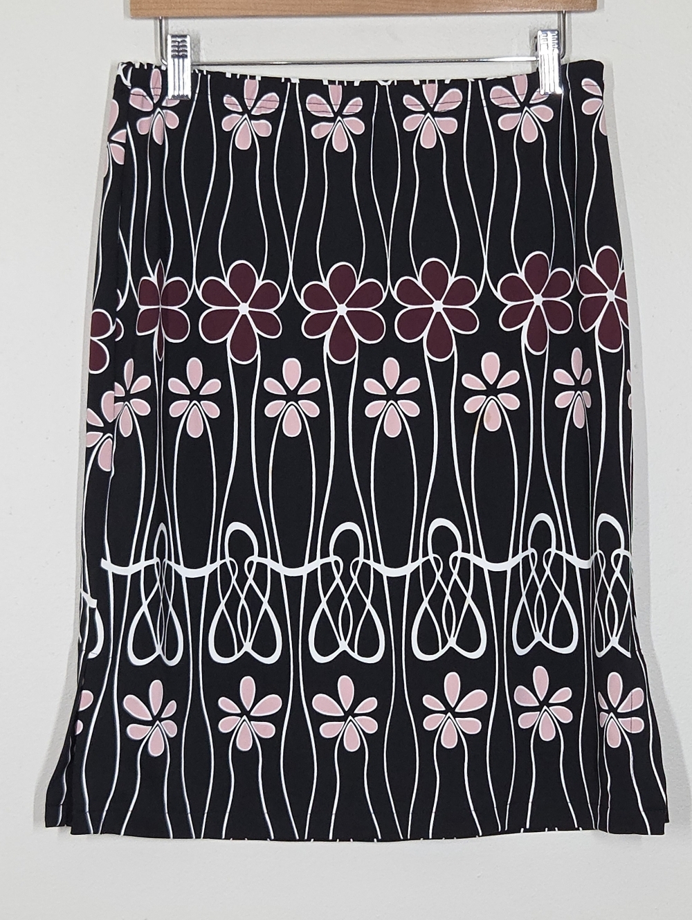 Vtg Y2K Black Floral Knee Length Skirt Side Slits Fairy Grunge Festival Medium